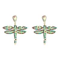 Zinc Alloy Rhinestone Drop Earring, with Glass Rhinestone, Dragonfly, fashion jewelry & for woman 
