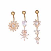 Stainless Steel Belly Ring, 316L Stainless Steel, with Brass, Vacuum Ion Plating, fashion jewelry & micro pave cubic zirconia & for woman, rose gold color 