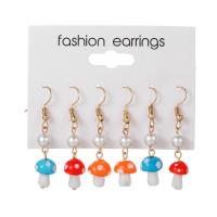 Lampwork Drop Earring, Zinc Alloy, with Lampwork & Plastic Pearl, mushroom, gold color plated, fashion jewelry & for woman, mixed colors, 46mm 