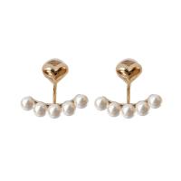 Ear Jackets, laiton, avec perle de plastique, coeur, Plaqué d'or, bijoux de mode & styles différents pour le choix & pour femme, doré Vendu par paire