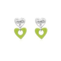 Zinc Alloy Rhinestone Drop Earring, with Resin, Heart, silver color plated, fashion jewelry & for woman & with rhinestone, green, 20mm 