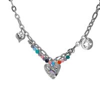 Glass Zinc Alloy Necklace, with Glass Beads, with 9cm extender chain, Heart, silver color plated, fashion jewelry & adjustable & for woman, multi-colored cm 