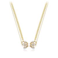 Rhinestone Zinc Alloy Necklace, with Plastic Pearl, Butterfly, gold color plated, Double Layer & fashion jewelry & for woman & with rhinestone, golden Approx 45 cm 