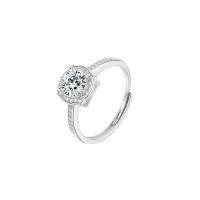 Cubic Zirconia Sterling Silver Finger Ring, 925 Sterling Silver, platinum plated, Adjustable & for woman & with cubic zirconia, white 