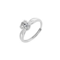 Cubic Zirconia Micro Pave Sterling Silver Finger Ring, 925 Sterling Silver, platinum plated, Adjustable & for woman & with cubic zirconia, white 