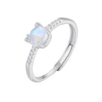 Sterling Silver Finger Ring, 925 Sterling Silver, with Moonstone, platinum plated, Adjustable & for woman, white 