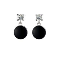 Sterling Silver Drop Earring, 925 Sterling Silver, platinum plated, micro pave cubic zirconia & for woman & epoxy gel, black 