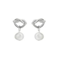 Sterling Silver Pearl Drop Earring, 925 Sterling Silver, plated, for woman & with plastic pearl 