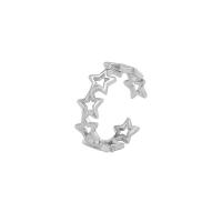 925 Sterling Silver Cuff Finger Ring, Star, plated, Adjustable & for woman & hollow 