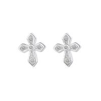 Cubic Zirconia Micro Pave Sterling Silver Earring, 925 Sterling Silver, Cross, plated, micro pave cubic zirconia & for woman 