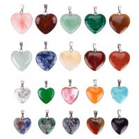 Gemstone Zinc Alloy Pendants, with Zinc Alloy, Heart, DIY, mixed colors, 2mm, 1.6mm 