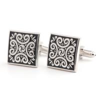 Brass Cufflinks, Square, platinum color plated, stoving varnish & for man 