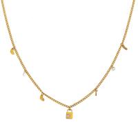 Stainless Steel Jewelry Necklace, 316L Stainless Steel, with 1.96inch extender chain, Lock, 18K gold plated, for woman & with rhinestone Approx 17.4 Inch 