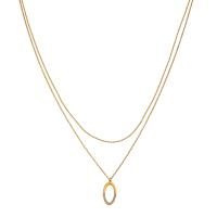 Cubic Zirconia Stainless Steel Necklace, 316L Stainless Steel, with 1.96inch extender chain, Oval, 18K gold plated, Double Layer & ball chain & micro pave cubic zirconia & for woman Approx 15.7 Inch, Approx 16.5 Inch 