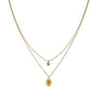 Cats Eye Necklace, 316L Stainless Steel, with Cats Eye, with 1.96inch extender chain, 18K gold plated, Double Layer & ball chain & for woman 6mm Approx 15.5 Inch, Approx 17.3 Inch 