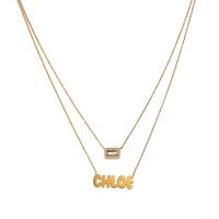 Cubic Zirconia Stainless Steel Necklace, 316L Stainless Steel, with 1.96inch extender chain, Alphabet Letter, 18K gold plated, Double Layer & micro pave cubic zirconia & for woman  Approx 15.3 Inch, Approx 16.9 Inch 