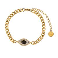 Stainless Steel Charm Bracelet, 316L Stainless Steel, with 1.96inch extender chain, Evil Eye, 18K gold plated, micro pave cubic zirconia & for woman Approx 6.5 Inch 