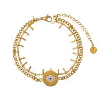 Stainless Steel Charm Bracelet, 316L Stainless Steel, with 1.96inch extender chain, Evil Eye, 18K gold plated, Double Layer & for woman & with rhinestone Approx 6.7 Inch, Approx  7 Inch 