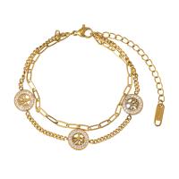 Stainless Steel Charm Bracelet, 316L Stainless Steel, with 1.96inch extender chain, Tree, 18K gold plated, Double Layer & micro pave cubic zirconia & for woman, 10mm Approx 6.7 Inch 