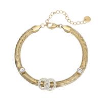 Stainless Steel Charm Bracelet, 316L Stainless Steel, with Plastic Pearl, 18K gold plated, micro pave cubic zirconia & for woman 