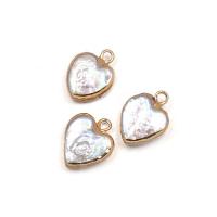 Freshwater Pearl Pendants, with Zinc Alloy, Heart, DIY, white 