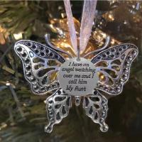 Christmas Hanging Decoration, Zinc Alloy, with 304 Stainless Steel, Butterfly, Christmas Design & hollow, 49*60mm,20*20mm 