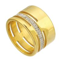 Нержавеющая сталь Rhinestone палец кольцо, Нержавеющая сталь 316, Круглая, вакуумное покрытие, ювелирные изделия моды & Мужская & со стразами, Золотой, 14mm, размер:9, продается PC