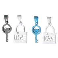 Stainless Steel Key Pendants, 316 Stainless Steel, Lock and Key, Vacuum Plating, 2 pieces & fashion jewelry & DIY & Unisex Approx 5mm 