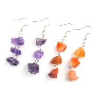 Gemstone Drop Earring, Natural Stone, with Brass, silver color plated & for woman 60mm 