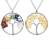 Tree Of Life Necklace, Natural Stone, with Brass & Zinc Alloy, Round, silver color plated & for woman 50mm Approx 53 cm 