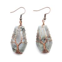Gemstone Drop Earring, Natural Stone, with Brass, Polygon, rose gold color plated & for woman 