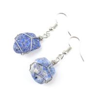 Gemstone Drop Earring, Natural Stone, with Brass, silver color plated & for woman 