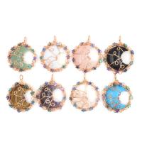 Gemstone Brass Pendants, Natural Stone, with Brass, Moon and Star, gold color plated & Unisex 