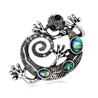 Zinc Alloy Jewelry Brooch, with Shell, Lizard, antique silver color plated, for woman, multi-colored 