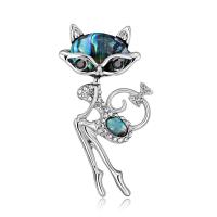 Rhinestone Zinc Alloy Brooch, with Shell, Cat, platinum color plated, for woman & with rhinestone, multi-colored 