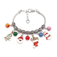 Zink-Legierung Christmas Bracelet, Zinklegierung, mit Edelstein, silberfarben plattiert, unisex & Weihnachtsschmuck & Emaille, gemischte Farben, Länge:7.1 ZollInch, verkauft von PC