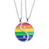 Enamel Zinc Alloy Necklace, silver color plated, 2 pieces & ying yang, mixed colors .7 Inch 