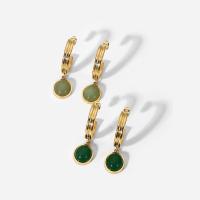 Gemstone Drop Earring, 304 Stainless Steel, with Green Agate, Vacuum Ion Plating, fashion jewelry & for woman, golden, 12mm,22*4.5mm 