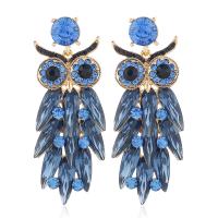 Zinc Alloy Rhinestone Drop Earring, with Glass Rhinestone, Owl, gold color plated, fashion jewelry & for woman & with rhinestone, blue 