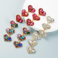 Zinc Alloy Rhinestone Drop Earring, Heart, gold color plated, fashion jewelry & for woman & with rhinestone 