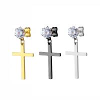 Stainless Steel Drop Earring, 316L Stainless Steel, Cross, Vacuum Ion Plating, fashion jewelry & Unisex & with cubic zirconia 
