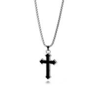Titanium Steel Necklace, Cross, fashion jewelry & for man & enamel, 2.5mm Approx 27.56 Inch 