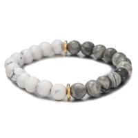 Gemstone Bracelets, Howlite, with Map Stone & Zinc Alloy, Round, gold color plated, fashion jewelry & Unisex mixed colors .5-19 cm 