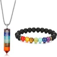 Gemstone Jewelry Set, bracelet & necklace, 2 pieces & fashion jewelry & Unisex, multi-colored cm, 45 cm 