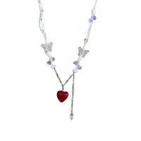 Lampwork Jewelry Necklace, with Freshwater Pearl & Acrylic, with 11cm extender chain, Heart, fashion jewelry & adjustable & for woman, mixed colors Approx 41 cm 