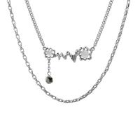 collier Opaline, alliage de zinc, avec Opaline, avec 7cm chaînes de rallonge, Placage de couleur argentée, Double couche & bijoux de mode & réglable & pour femme, argent cm, 45 cm, Vendu par PC