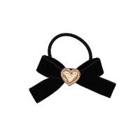 Ponytail Holder, Velour, with Rubber Band & Zinc Alloy, Heart, gold color plated, fashion jewelry & for woman, black, 90mm 