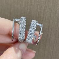 Zinc Alloy Rhinestone Stud Earring, Square, silver color plated, fashion jewelry & for woman & with rhinestone, silver color, 21mm 