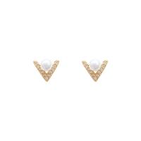 Cubic Zirconia Micro Pave Brass Earring, with Plastic Pearl, Letter V, gold color plated, fashion jewelry & micro pave cubic zirconia & for woman, golden 