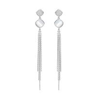 Fashion Fringe Earrings, 925 Sterling Silver, with Cats Eye, plated, micro pave cubic zirconia & for woman 89mm 